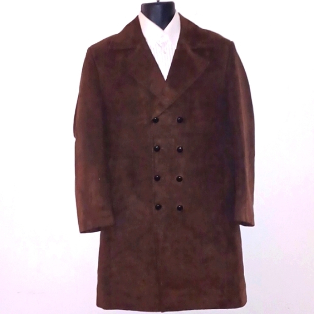 CHOCOLATE Faux-Suede, Double-Breasted Trench Coat, 46L - Picture 3 of 9